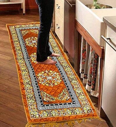 Kuber Industries Bed Side Rectangular Runner/Mattress Soft Velvet Material & Traditional Print Size 190 x 64 CM (Light Brown)