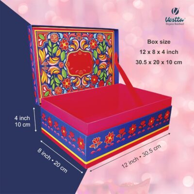 Gift Box | 12 (L) X 8 (B) x 4 (H) Inch | Colourful Indian Ethnic Festive Designer box for Diwali, Weddings, Christmas, Corporate Gifts, Gift Hampers
