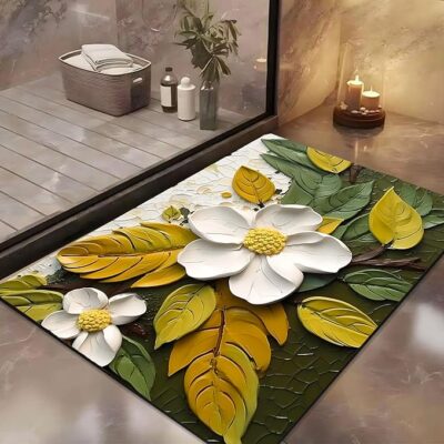 Yellow Weaves Rubber 3D Patterned Anti Slip Water Soaking Rectangular Floor Mat,Water Absorbent Non Slip Quick Dry Mat for Bathroom,Door Mat for Home,Kitchen,Office(Pack of 1),Champo,Multicolor