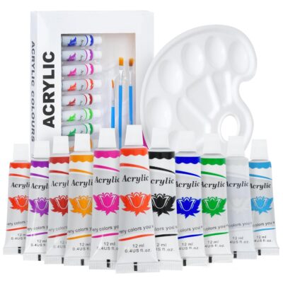 ABOUT SPACE Acrylic Paint Set – 12 Colours (12ml) with Palette & 4 Brushes