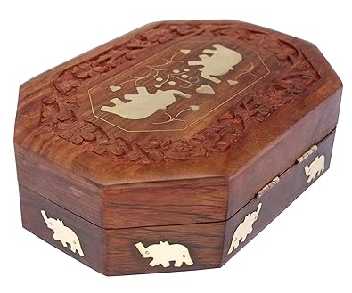ITOS365 Handmade Wooden Jewellery Box for Women Jewel Organizer Elephant Décor, 7 x 5 inches
