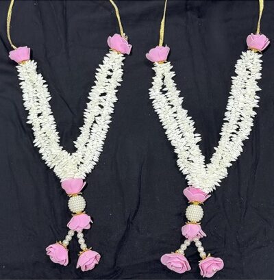 Marigold Creative Houses Handmade Artificial Garland Flower Mala, Rose Flower mala for Pooja and Photo Frame (Light Pink Roses) (12Inch Pack of 2)