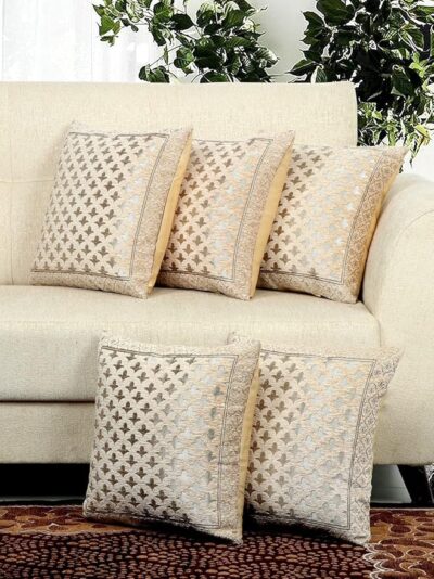 DECOMIZER Jacquard Weaved Geometric Cushion Covers 16 Inch X 16 Inch Set Of 5 Ethnic Motifs Cushion Covers, Design- Star, Color- Beige, 240 TC