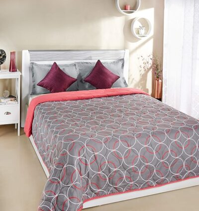 Solimo Ellora Microfiber Printed Quilt Blanket/Comforter, Double, 220 GSM, Pink and Grey, reversible