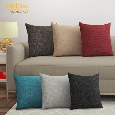 Yellow Weaves Jute Texture Cushion Covers, 16 X 16 Inches, Blue, Set of 5, 250 TC