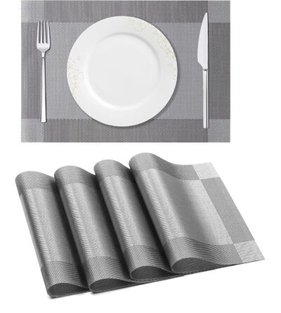 GDNK Washable PVC Heat Resistant Colorful Place Mats for Kitchen Dining Table Mates Washable Heat-Resistant for Dining Table (4 Pack) (Gray)
