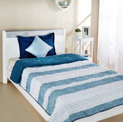 Solimo Brick line Microfiber Printed Quilt Blanket/Comforter, Single, 220 GSM, Blue, reversible