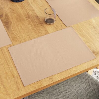 Encasa XO Ribbed Table Placemats (Set Of 6) - Solid Beige | 48X33 Cm | Over 20 Modern Colors & Woven Designs - Washable Cloth Place Mats