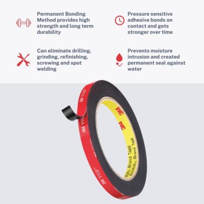 Double Sided Tape, Heavy Duty Mounting Adhesive Tape, Waterproof Foam Tape for LED Strip Lights, Home Decoration, Office Decorations (3MM Tape) 10Meter Pack of 1Pcs