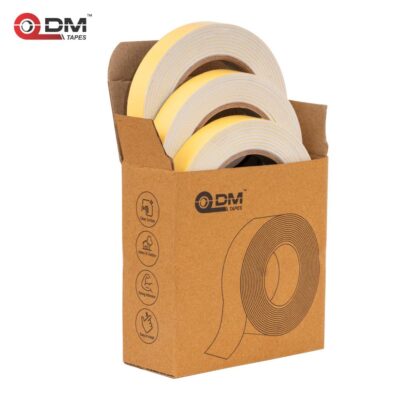DM TAPES Double Sided Tape | Self Adhesive Foam Mounting Tape | For Wall,Craft, Furniture, Paper, Hooks,Sheet | Set Of 3 (YELLOW LINER - WHITE COLOUR)