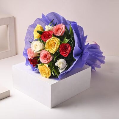 Flower Aura Fresh Flower Bouquet Gift Roses with Non-Woven Paper Flowers Bouquet Valentine's Day Gift's For Girlfriend Boyfriend Wife & Husband Anniversary (Set 6 Multicolor) (Same Day Delivery)