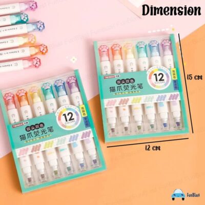 FunBlast Cute Cat Paw Highlighter Pen, 12 Color Highlighters Pens Cute, Dual-Side 2 In 1 Color Highlighter Pens Set, Pack Of 6 Highlighter Pen, Dual Tip Highlighter, Multicolour