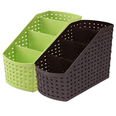 Mahaware Plastic Multipurpose Storage Basket Rack Desk Organizer with 4 Sections for Stationery Pen Stand | Cutlery Stand | Bathroom Stand | Set of 2 | Multicolour, regular (MIC6949)
