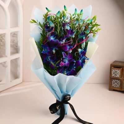 Flower Aura Fresh Artificial Flower Bouquet of 3 Blue Flowers For Birthday Gift, Anniversary Gift, Wedding Gift, Mother's Day Gift, Love & Romance Gift, Father's Day Gift (Same Day Delivery)