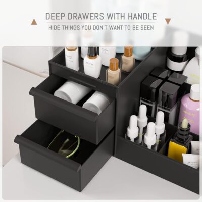 Shuttle Art ABS Plastic Desk Organiser with Drawer,Multifunctional Desk Organizer,Customized Desk Organizer with Pencil Holders,Sticky Note,Paperclip StorageIOffice Table Stand for Home/Office(Black)