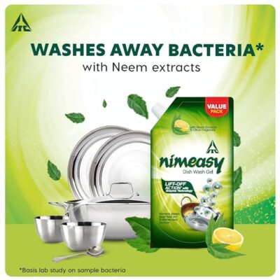 Nimeasy Dishwash Liquid Gel Refill Value Pack, Kitchen Cleaner, Utensil Cleaner Liquid with Enzyme Technology, Neem Extracts and Citrus Fragrance, Lift Off action, 900 ml