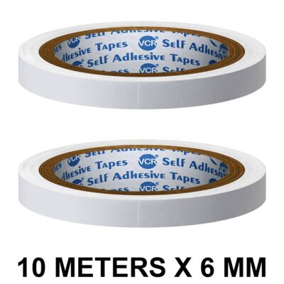 VCR Double Side Tissue Tape - 10 Meters in Length - 06mm / 0.25" Width - 02 Rolls Per Pack - Easy Tear for Double Sided Adhesive Use, Best for Arts, Crafts, Photography, Scrapbooking, White