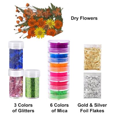 116pcs Ultimate All-in-One Resin Art Kit with 5 Silicone Moulds Dried Flowers Epoxy Raisin Materials for Making Alphabet Pendant Keychain Earrings Bookmarks & 4" Coaster for DIY Beginners