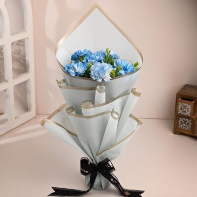 Flower Aura Fresh Artificial Flower Bouquet of 6 Blue Spray Carnations Flowers For Birthday Gift, Anniversary Gift, Wedding Gift, Mother's Day Gift, Love & Romance Gift, Father's Day Gift (Same Day Delivery)