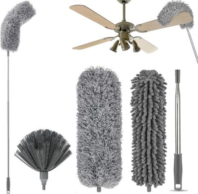 3-in-1 Microfiber Fan Cleaning Duster | Bendable & Extendable Duster with 100-inch Telescopic Pole | Washable Ceiling Fan, Window Blinds & Furniture Cleaner | High Reach Dusting Tool