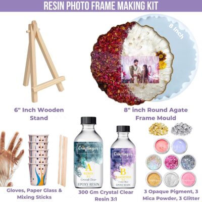 Craftinger Resin Art Photoframe Kit Lite with 300gm Resin & Wooden Stand, Colors and More