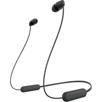 Sony WI-C100 Wireless Headphones with Customizable Equalizer for Deep Bass & 25 Hrs Battery, DSEE-Upscale, Splash Proof, 360RA, Fast Pair, in Ear Bluetooth Headset with Mic for Phone Calls (Black)