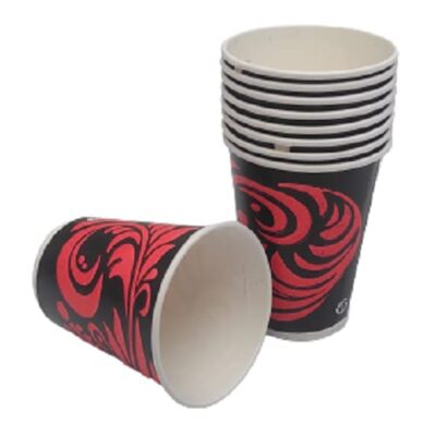 Disposable Printed Paper Glass/Paper Cups for Water, Cold Drinks, Juice & Tea [ Size-250 Ml, Packed Of 50 Pieces], Red & Black