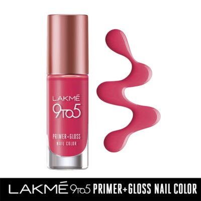 LAKMÉ 9 To 5 Primer + Gloss Glossy Finish Nail Colour, Blush Punch, 6 Ml