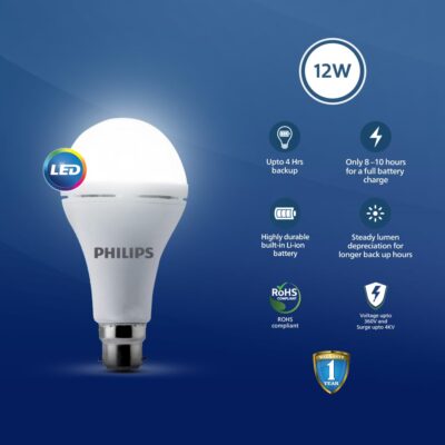 PHILIPS 12W Emergency Bulb | Rechargeable Emergency Bulb for Power Cuts | Backup : 4hrs, Cool Day Light,Pack of 1, b22d, LED