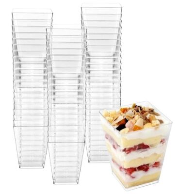 APOLLINE INDIA® 120ml Square Mousse Cup Pudding Serve ware Wine Dessert Cup Parfait Appetizer Cups for Valentine's Day, Home Gatherings, Events, Parties, Weddings (Pack of 30)