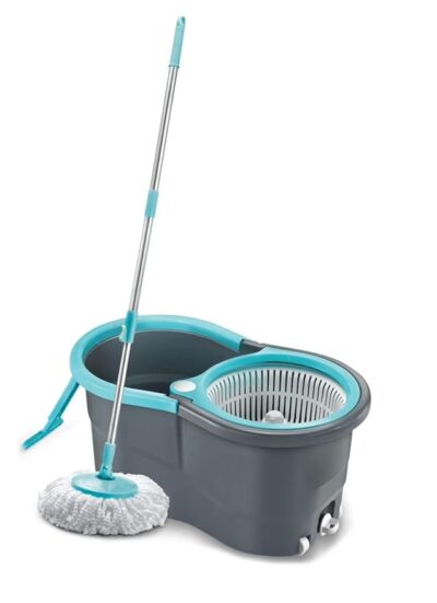 Plastic Big Bucket with 2 Microfiber Refills, Floor Cleaning Mop with Bucket, pocha for Floor Cleaning, Mopping Set Spin Mop, Easy Wheels potu (Black)