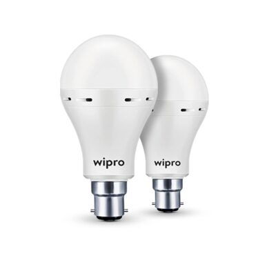wipro Garnet 12w LED Emergency Bulb | Cool Day White (6500K) | B22 LED Bulb Base | Inverter Bulb for home, with 4 Hours battery back up| Li-ion Battery | Over charging Protection | Pack of 2