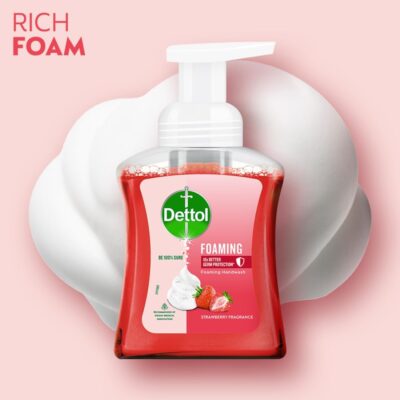 Dettol Foaming Handwash Pump + Refill Combo, Strawberry (250ml + 200ml) Rich Foam Moisturizing Hand Wash Soft on Hands