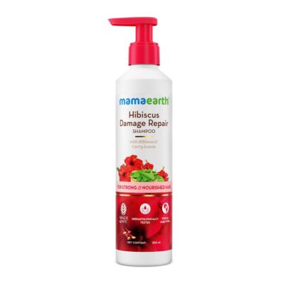 Mamaearth Hibiscus Damage Repair Shampoo With Curry Leaves for Strong & Nourished Hair - 250ml | For Dry & Frizzy, Smoother, Shinier Hair | Suitable for All Types