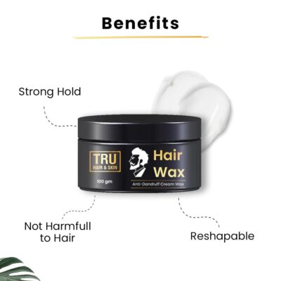 TRU HAIR & SKIN Hair Wax Cream for Men 100g | 12-Hour Strong Hold + Anti-Dandruff | Enriched with Natural Argan Oil, Macadamia Nuts & Shea Butter | Moisturizes, Protect & Nourishes Hair | Matte Finish