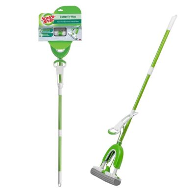 Scotch-Brite Butterfly Mop with Super Absorbent PVA Sponge | No-Touch Hands-Free Wringing | Adjustable Telescopic Handle | Strong Water Absorption for Easy Home, Balcony & Bathroom Cleaning
