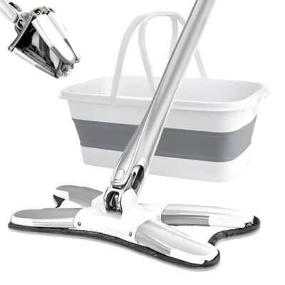 Plastic Mop with Bucket for Floor Cleaning| X-Shape Mop with 360° Flexible Head, Ideal for Wet & Dry Cleaning for Any Surface Super-Absorbent Pads