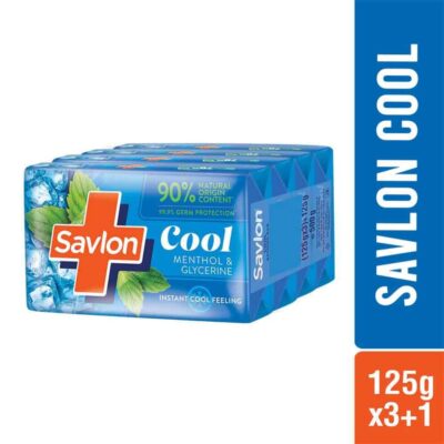 Savlon Cool Soap Menthol & Glycerin, 500g (125g - Combo Pack of 3+1), Soap for Men and Women, For All Skin Types