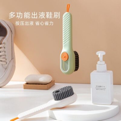 AMK HOMEANDKITCHEN Liquid Soap Dispensing Cleaning Brush – Soft Bristle Kitchen Dish Brush with Handle for Utensils, Sink & Bottle Cleaning (Pack of 1)