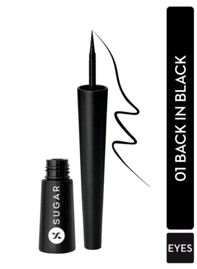 SUGAR Cosmetics Gloss Boss 24Hr Glossy Eyeliner Gel With Brush | Smudeproof & Waterproof - 01 Back In Black (Black Eyeliner) | 3Ml