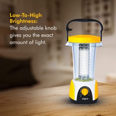 Wipro Coral Multi-Functional Rechargeable LED Emergency Lights, with 84 Individual LED Lights|360 Degree Lighting and 3000mAH Lithium Battery,Yellow , Pack of 1