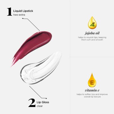 Bella Vita Two Good Liquid Lipstick & Gloss Duo | 2-in-1 Matte & Glossy Finish | Long-Lasting, Smudge-Proof | Enriched with Jojoba Oil & Vitamin E | BellamoodTech™ | Clean Beauty | Two Extra | 4ml (Two Extra)