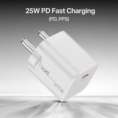 boAt 25W Fast Charger for Samsung, Xiaomi & Android Users with Overheat/Overcharge Protection & Auto Detection with Type C to Type C Support (White)