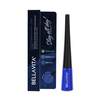 Bella Vita Organic Intense Drama Waterproof Eyeliner Crayon, Blue, Matte Finish, Smudge-Proof, Fast-Drying, Felt Tip Applicator, Enriched With Biotin, 3.5 Ml