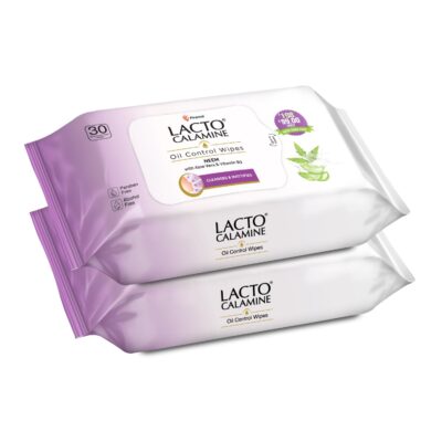 Lacto Calamine Oil Control Face Wipes 30N each- Pack of 2 | Makeup Remover Wipes | Wet Tissue for Face With Neem, Aloe Vera & Niacinamide | Wet Wipes for Women & Men | Pararben & Alcohol Free