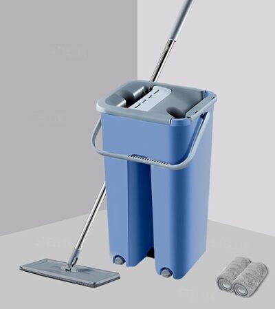 Moppers for Cleaning Floor| Mop Bucket for Home & Kitchen| Flat Mop with Telescopic Mopping Stick| Floor Cleaners Pocha Mob for Wet & Dry Cleaning Supplies with 2 Microfiber Pad| Small Blue