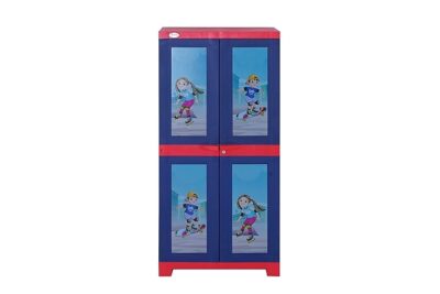 Supreme Furniture Fusion Kids Senior Waterproof with 2 Doors & 3 Shelves Cupboard/Cabinet Living Room and Kids (Medium Size, Coke Red/Blue)
