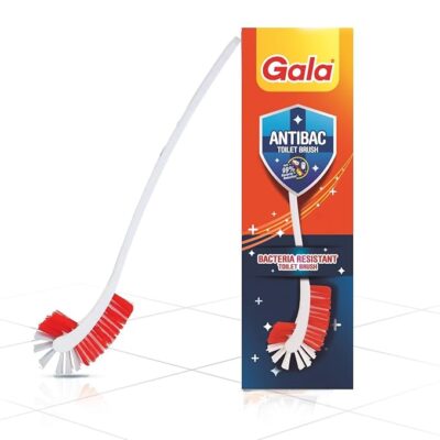 Gala Antibac Double Hockey Antibacterial Toilet Brush, Toilet Brush for Western and Indian Toilet, Bathroom Brush for Toilet Cleaning (White and red,Pack of 1)