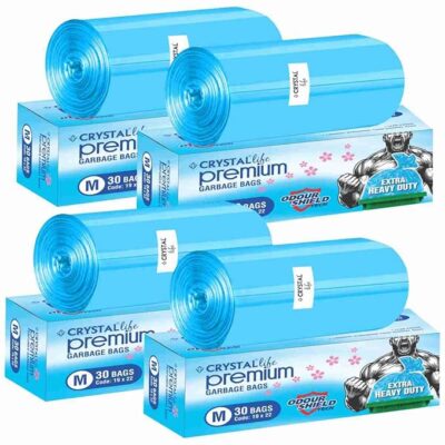 Crystal Premium Garbage Bags Blue (Jasmine Fragrance) Scented - 19 x 21|Medium |120 count | 30 Pcs/Roll (Pack of 4)