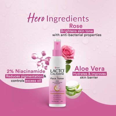 Lacto Calamine Rose Water Toner For Glowing Skin|120ml Each- Pack of 2| Gulab Jal Face Toner|Rosewater- Aloe Vera & 2% Niacinamide| Cleanses, Hydrates & Moisturises Skin|No Sulphate,Alcohol & Parabens